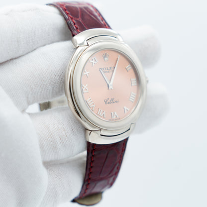 Rolex Cellini Watch 18K White Gold 6623 Quartz Pink Dial With Service Paper