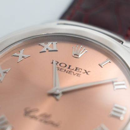 Rolex Cellini Watch 18K White Gold 6623 Quartz Pink Dial With Service Paper