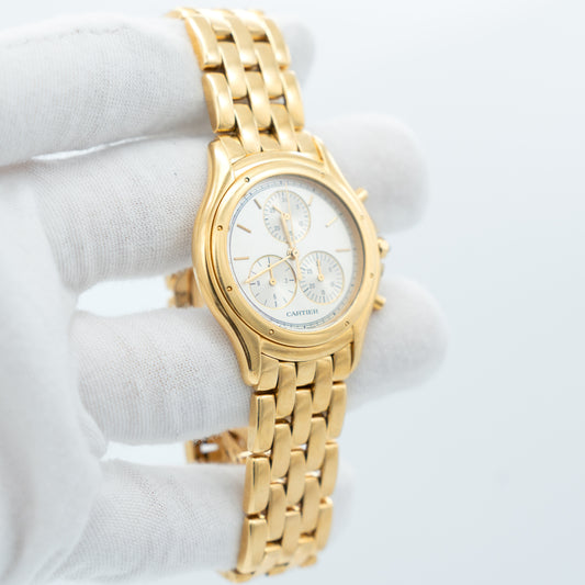Cartier Cougar Chronograph 11621 Yellow Gold Silver Dial
