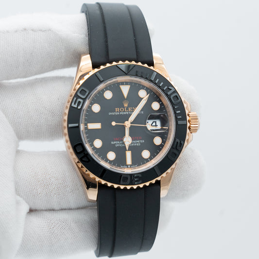 Rolex Yacht-Master 40mm 126655 BLACK 18K Rose Gold Oysterflex