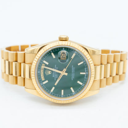 Rolex Day Date 118238 Green Dial 36mm "President" with Service Card