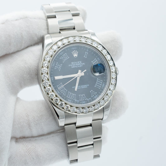 Rolex Datejust 116300 41mm Black Index Dial Custom Diamond Bezel