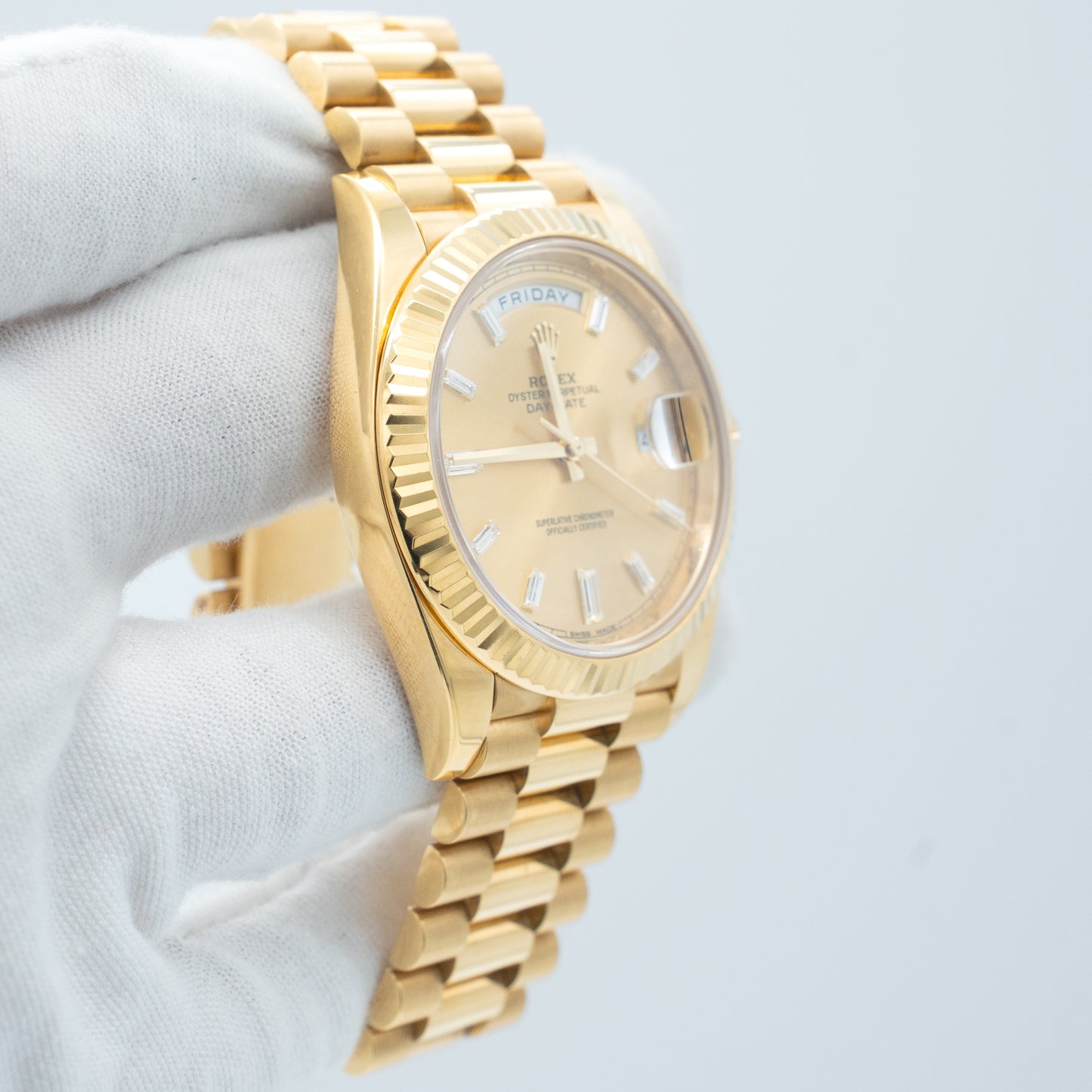 Rolex Day-Date 40mm Factory Champagne Baguette Diamond Watch 228238