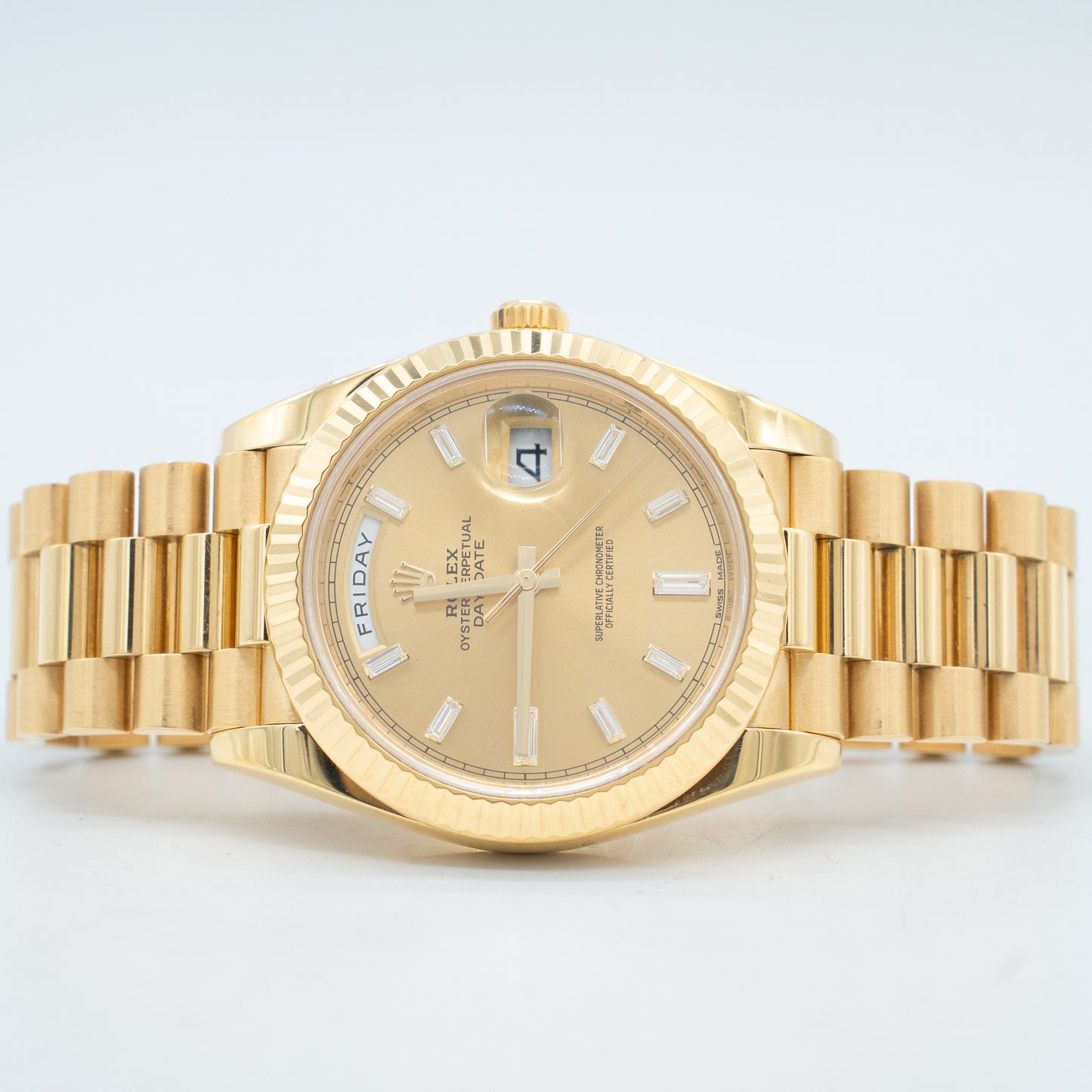 Rolex Day-Date 40mm Factory Champagne Baguette Diamond Watch 228238