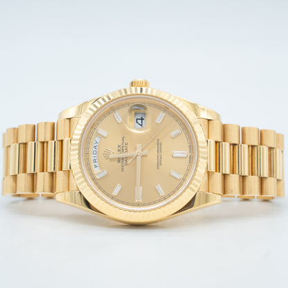 Rolex Day-Date 40mm Factory Champagne Baguette Diamond Watch 228238