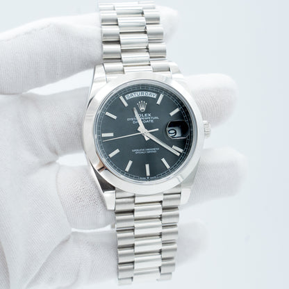 Rolex Day-Date Platinum Reference 228206 Black Index 2020 with Service Card