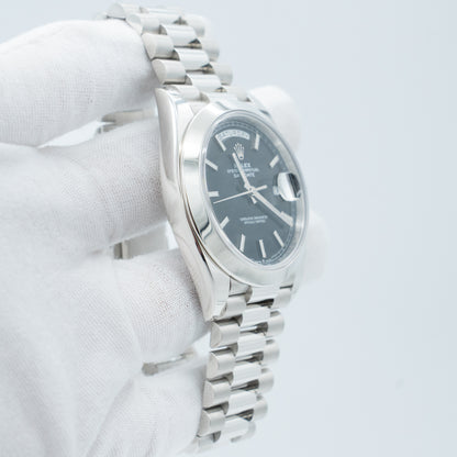 Rolex Day-Date Platinum Reference 228206 Black Index 2020 with Service Card