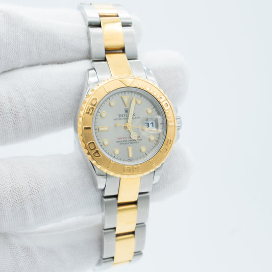Rolex Ladies 18kt Gold Stainless YachtMaster Silver Dial 169623