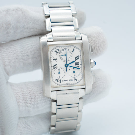 Cartier 28mm Tank Francaise Chronoflex Chronograph Quartz Watch 2303