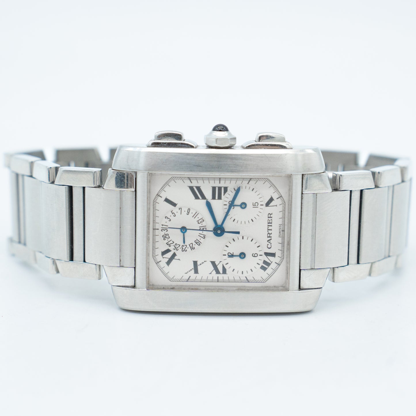 Cartier 28mm Tank Francaise Chronoflex Chronograph Quartz Watch 2303