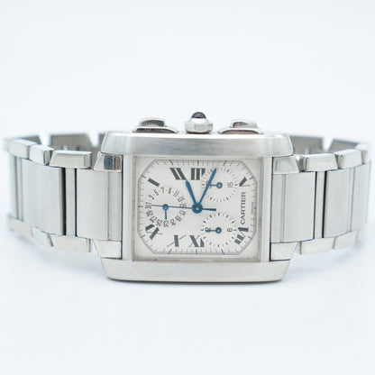 Cartier 28mm Tank Francaise Chronoflex Chronograph Quartz Watch 2303