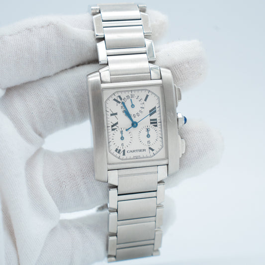 Cartier 28mm Tank Francaise Chronoflex Chronograph Quartz Watch Ref: 2303
