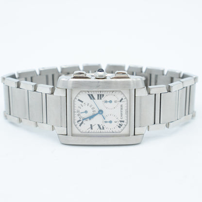 Cartier 28mm Tank Francaise Chronoflex Chronograph Quartz Watch Ref: 2303