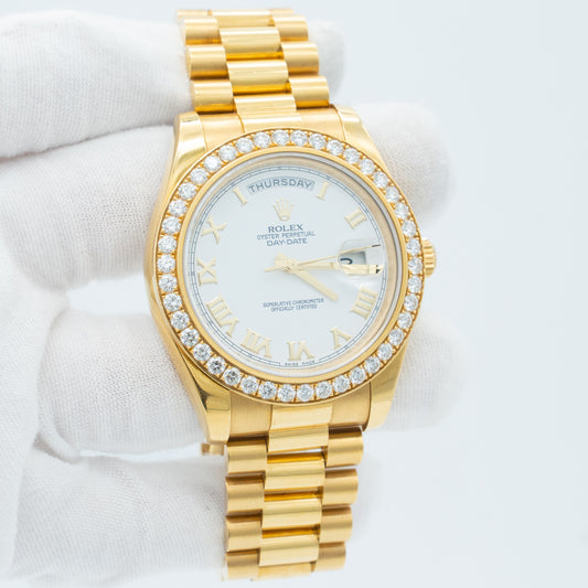 Rolex Day-Date II White Roman Dial Factory Diamond 41mm 218348 2013