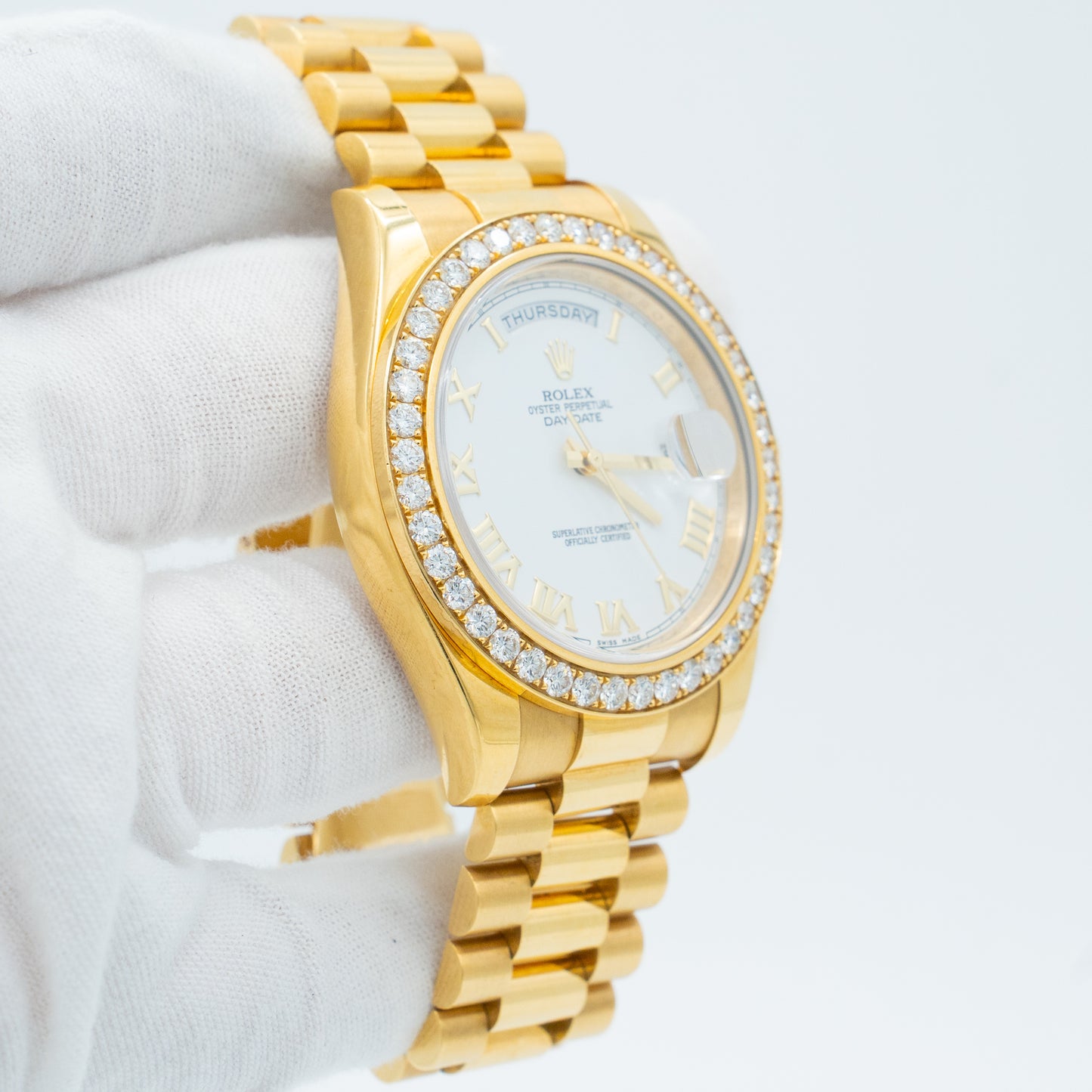 Rolex Day-Date II White Roman Dial Factory Diamond 41mm 218348 2013