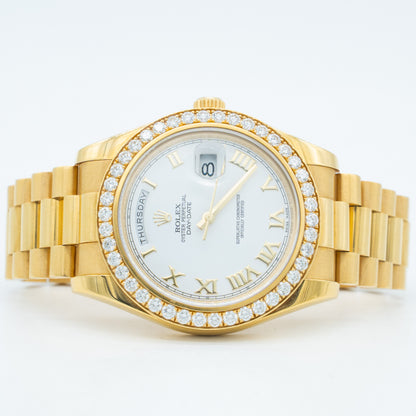 Rolex Day-Date II White Roman Dial Factory Diamond 41mm 218348 2013