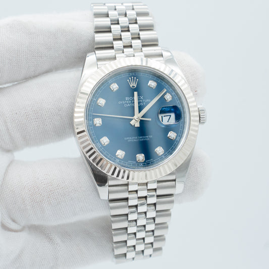 Rolex Datejust 41 2021 Blue Diamond Dial Fluted Bezel Stainless Steel
