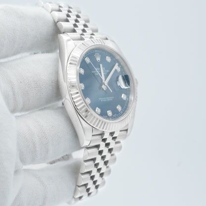Rolex Datejust 41 2021 Blue Diamond Dial Fluted Bezel Stainless Steel
