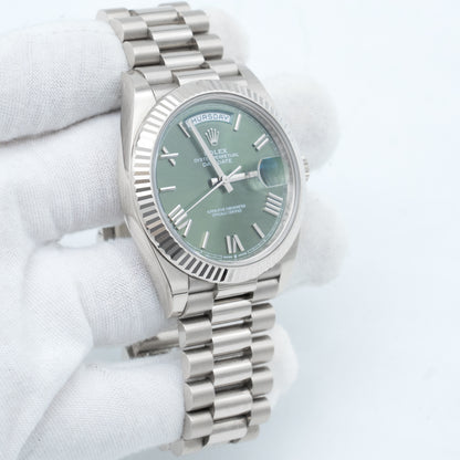 Rolex Day-Date President 18K White Gold OLIVE GREEN ROMAN 40mm 228239 B&P 2022