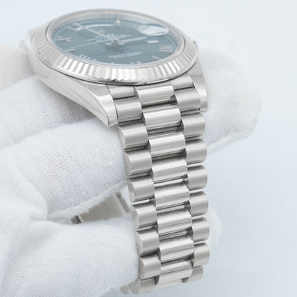 Rolex Day-Date President 18K White Gold OLIVE GREEN ROMAN 40mm 228239 B&P 2022