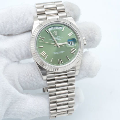 Rolex Day-Date President 18K White Gold OLIVE GREEN ROMAN 40mm 228239 B&P 2022