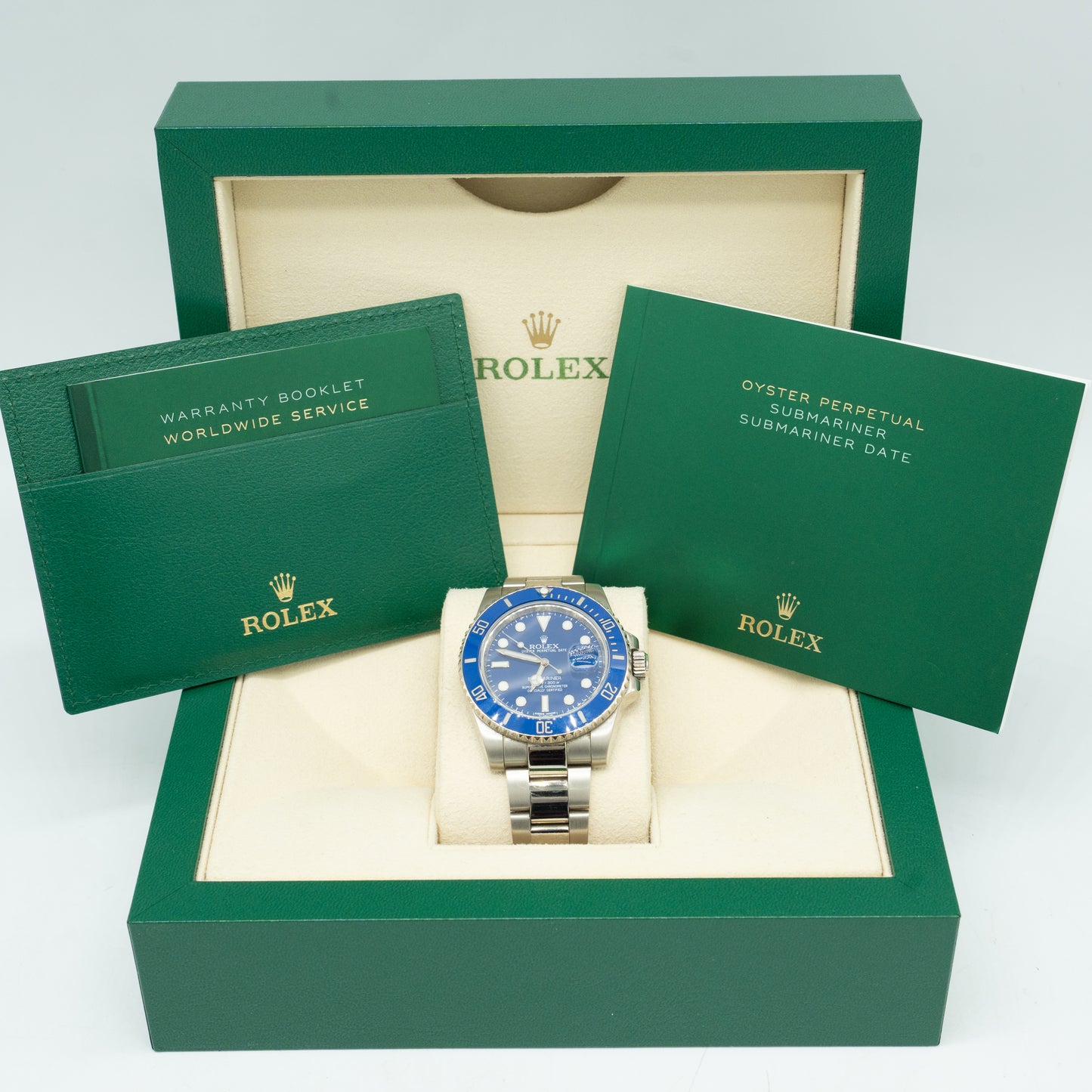 Rolex Submariner 'Smurf' 18kt White Gold Blue Ceramic 116619 2014 B&P