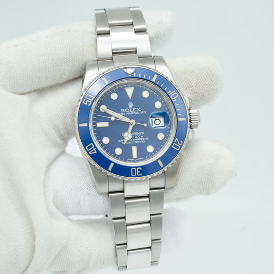 Rolex Submariner 'Smurf' 18kt White Gold Blue Ceramic 116619 2014 B&P