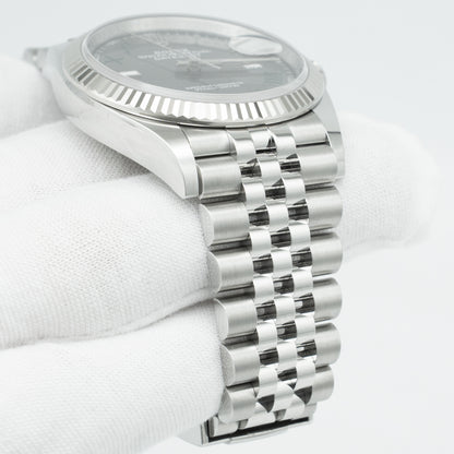 Rolex 126234 Steel Datejust 36 Fluted Bezel Wimbledon Rhodium Roman Dial Jubilee