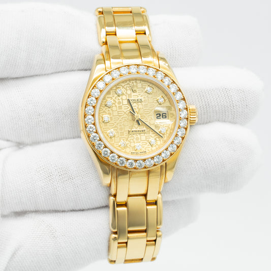 ROLEX 18K Yellow Gold Masterpiece Pearlmaster Factory Diamond 69298 B&P 1998