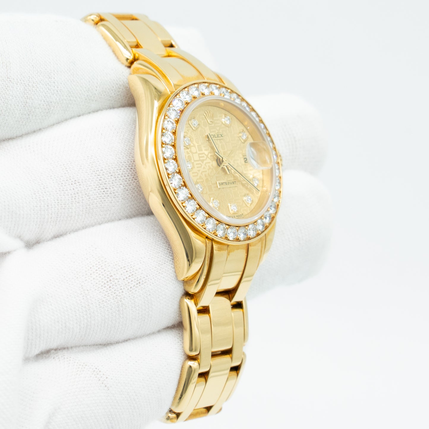 ROLEX 18K Yellow Gold Masterpiece Pearlmaster Factory Diamond 69298 B&P 1998