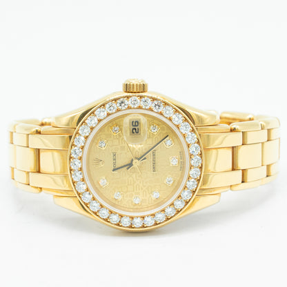 ROLEX 18K Yellow Gold Masterpiece Pearlmaster Factory Diamond 69298 B&P 1998