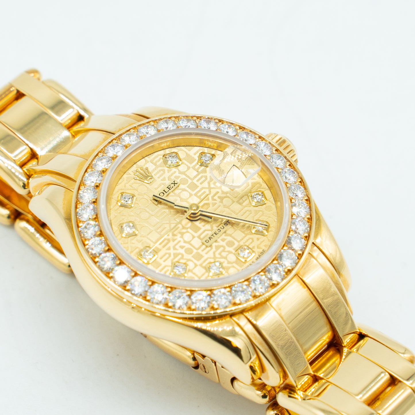 ROLEX 18K Yellow Gold Masterpiece Pearlmaster Factory Diamond 69298 B&P 1998