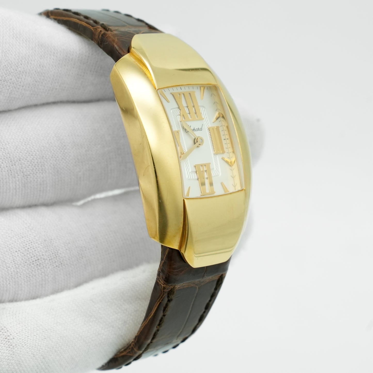 Unworn Chopard La Strada 18k Gold Leather Quartz Silver Ladies Watch 419255-0001