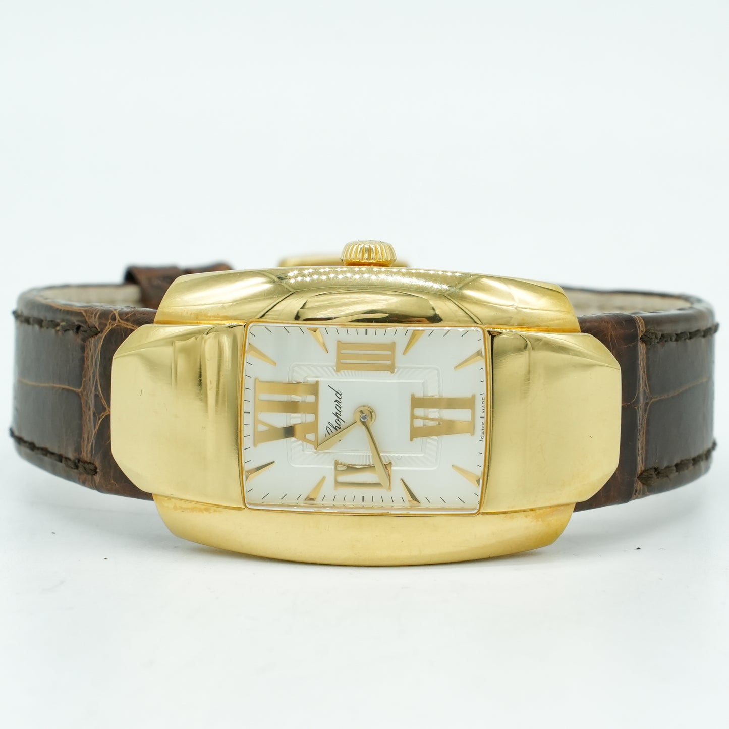 Unworn Chopard La Strada 18k Gold Leather Quartz Silver Ladies Watch 419255-0001