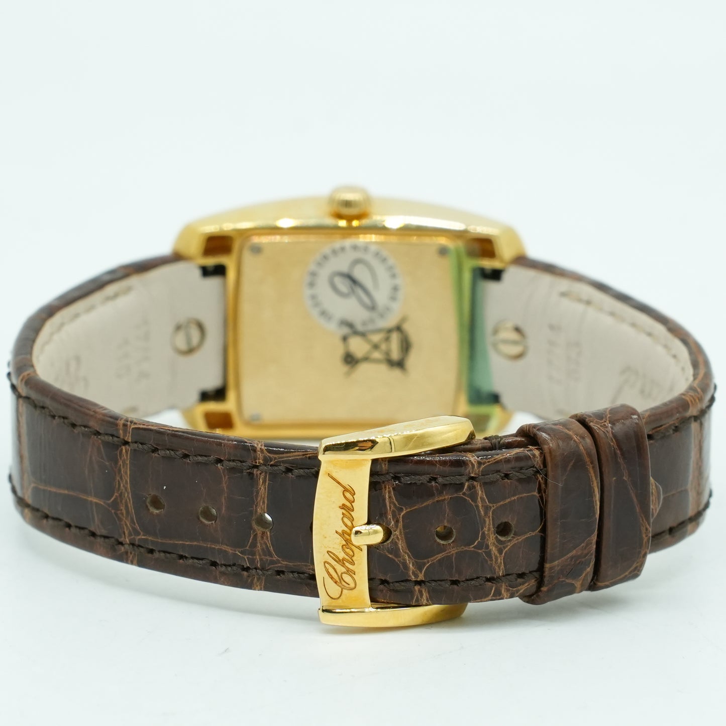 Unworn Chopard La Strada 18k Gold Leather Quartz Silver Ladies Watch 419255-0001