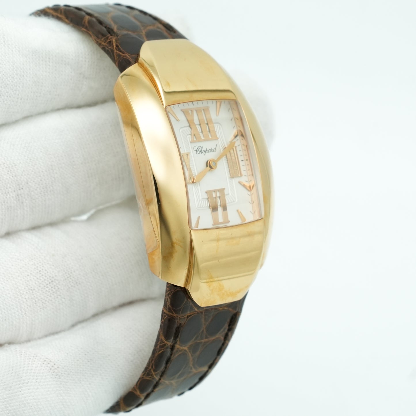 Chopard La Strada 18k Rose Gold Leather Quartz Silver Ladies Watch 419255-5001