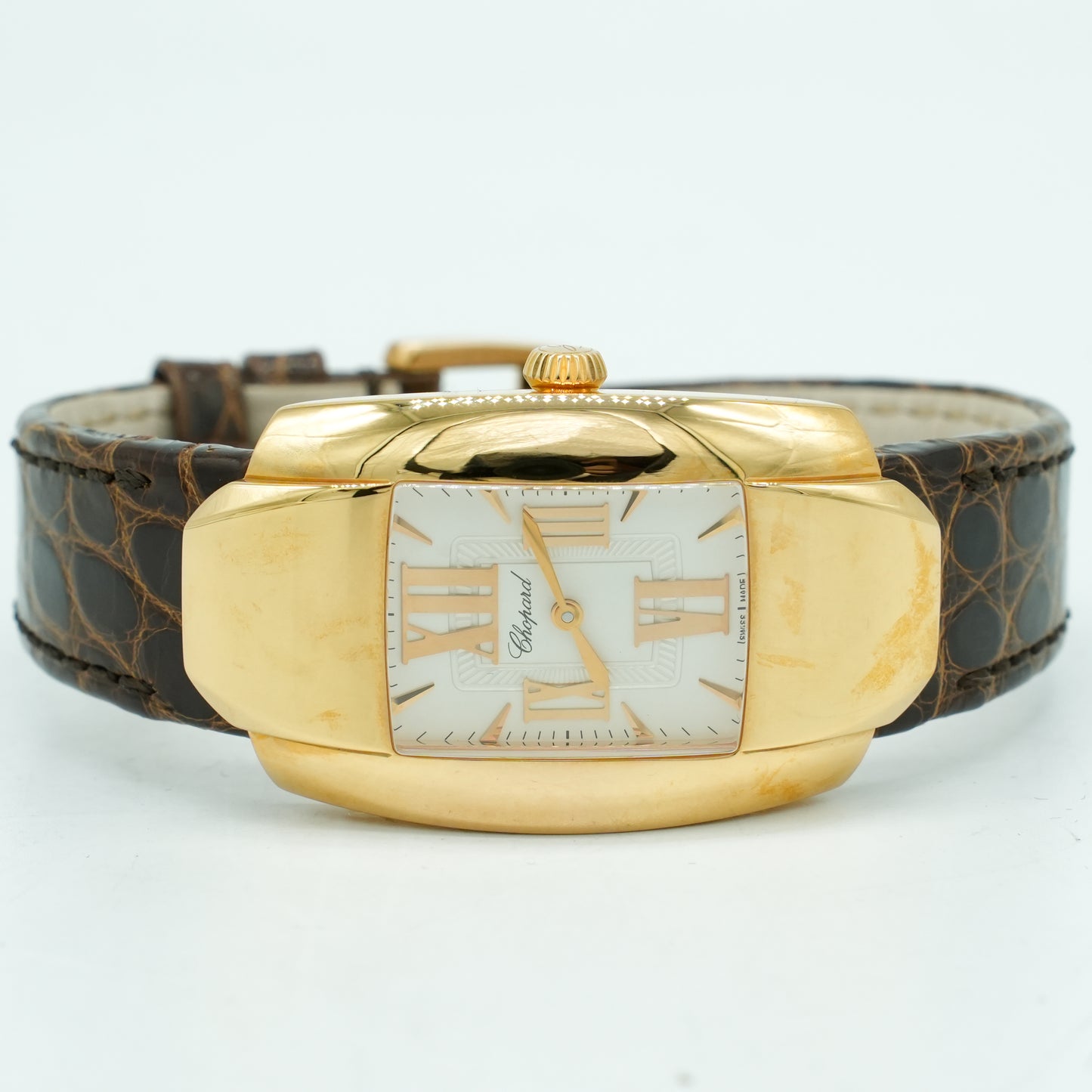 Chopard La Strada 18k Rose Gold Leather Quartz Silver Ladies Watch 419255-5001