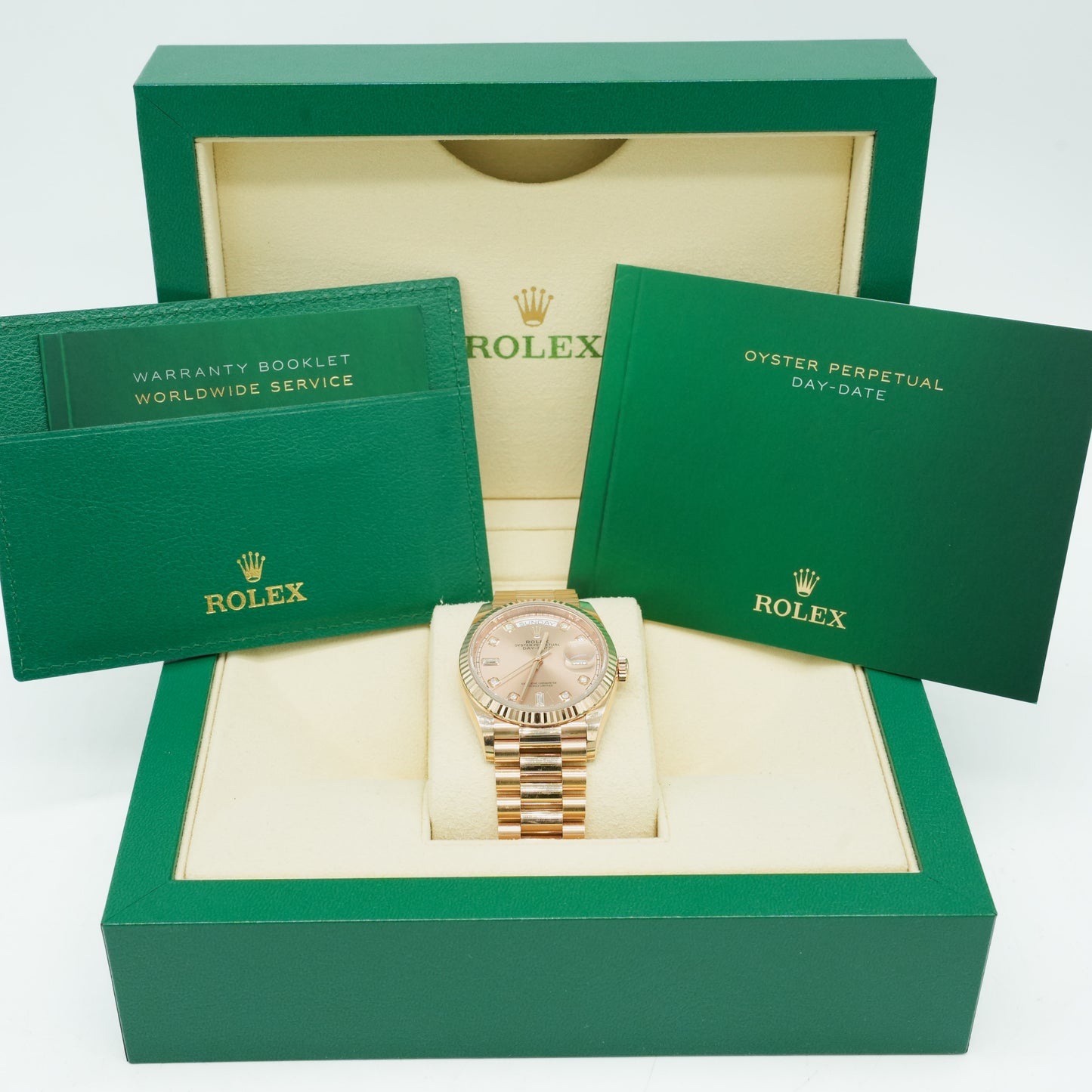 Rolex Day-Date 36mm 128235 Rose Gold President - Rose Diamond B&P 2022