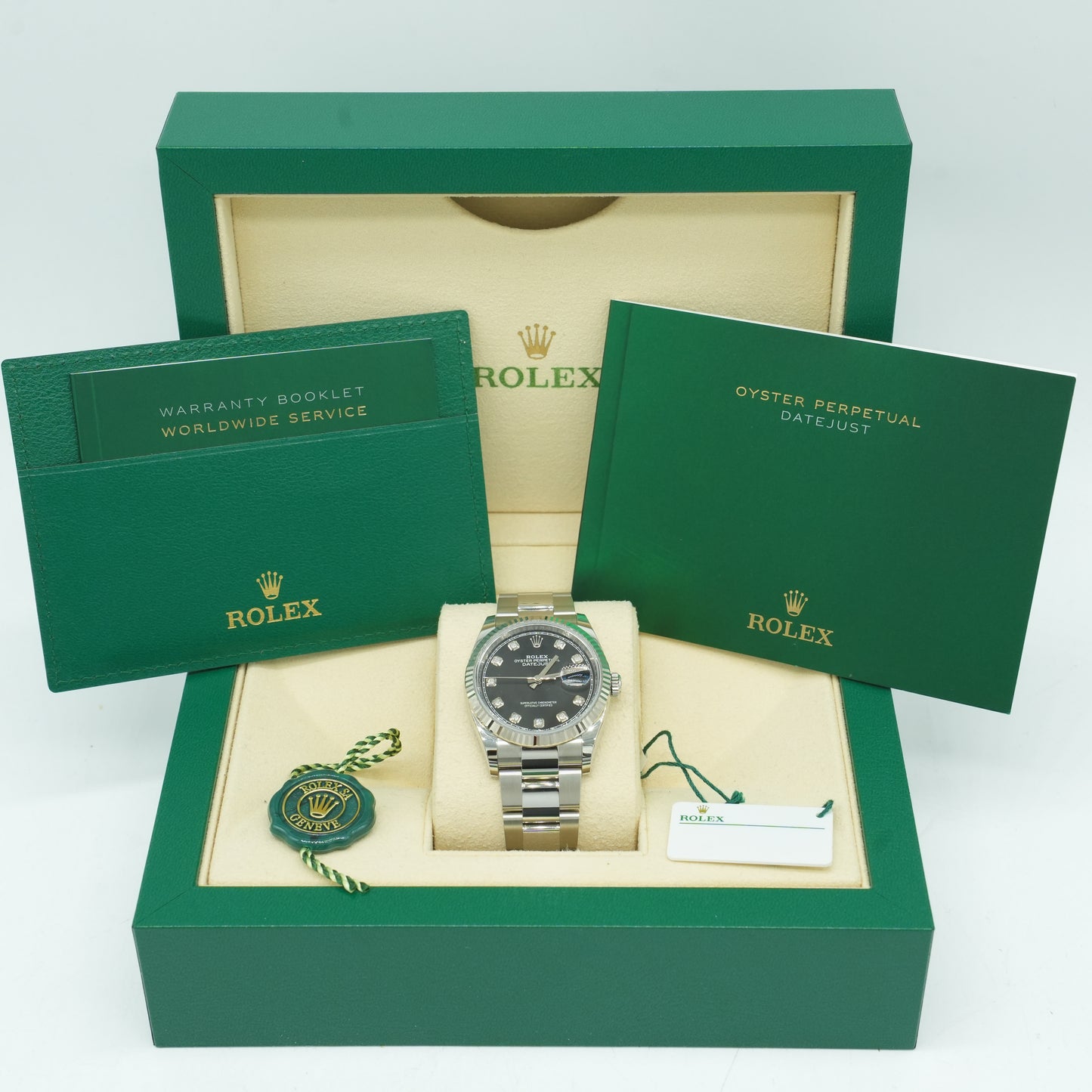 New Rolex 126234 Steel Datejust 36 Fluted Bezel Black Diamonds Dial B&P 2025