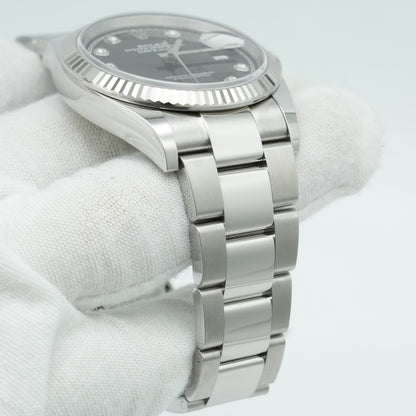 New Rolex 126234 Steel Datejust 36 Fluted Bezel Black Diamonds Dial B&P 2025