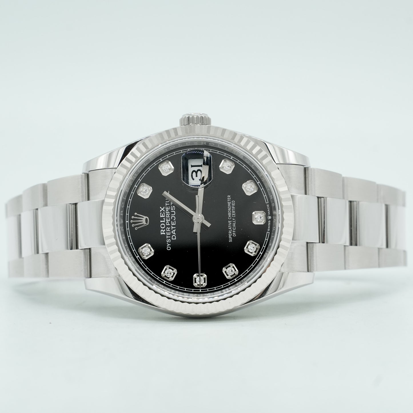 New Rolex 126234 Steel Datejust 36 Fluted Bezel Black Diamonds Dial B&P 2025