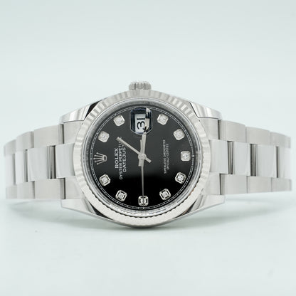 New Rolex 126234 Steel Datejust 36 Fluted Bezel Black Diamonds Dial B&P 2025