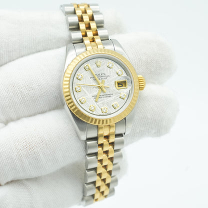 Rolex Datejust 18k 179173 Yellow Gold/Steel Silver Pyramid Dial 26mm Watch