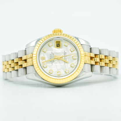 Rolex Datejust 18k 179173 Yellow Gold/Steel Silver Pyramid Dial 26mm Watch