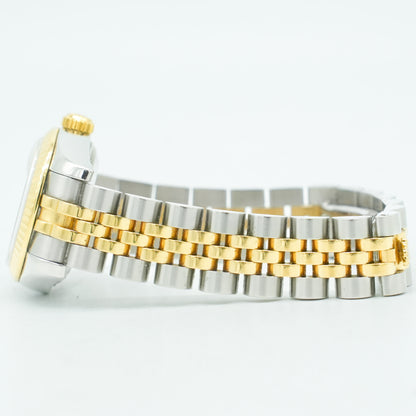 Rolex Datejust 18k 179173 Yellow Gold/Steel Silver Pyramid Dial 26mm Watch