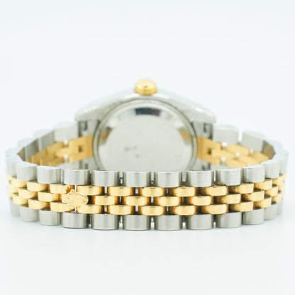 Rolex Datejust 18k 179173 Yellow Gold/Steel Silver Pyramid Dial 26mm Watch