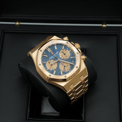 Audemars PIGUET ROYAL OAK CHRONOGRAPH 18K ROSE GOLD 26239OR BLUE DIAL FULL SET