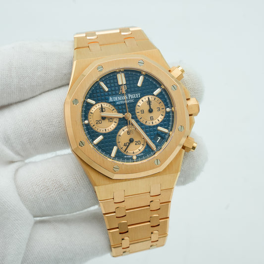 Audemars PIGUET ROYAL OAK CHRONOGRAPH 18K ROSE GOLD 26239OR BLUE DIAL FULL SET