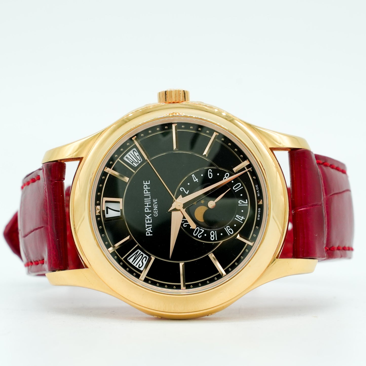Patek Philippe Annual Calendar 5205R-010 18k Rose Gold Black Dial Box & Papers