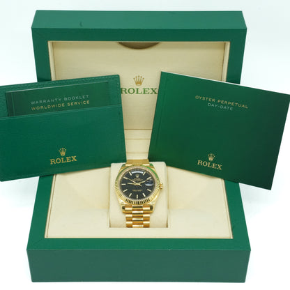 Rolex Day-Date 40 President 228238 Black Stick Yellow Gold Box & Paper